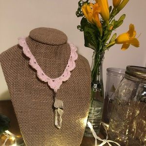 homemade crochet necklace with crystal pendant